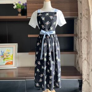 ハンドメイド コットン ギャザーエプロン ブラック エプロン 大人用 2Way 人気柄 国産生地 家庭用品 ハンドメイドエプロン