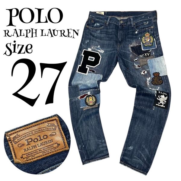 【高級】【27】POLO RALPH LAUREN ポロラルフローレン ダメージ ワッペン ペイント デニム レディース