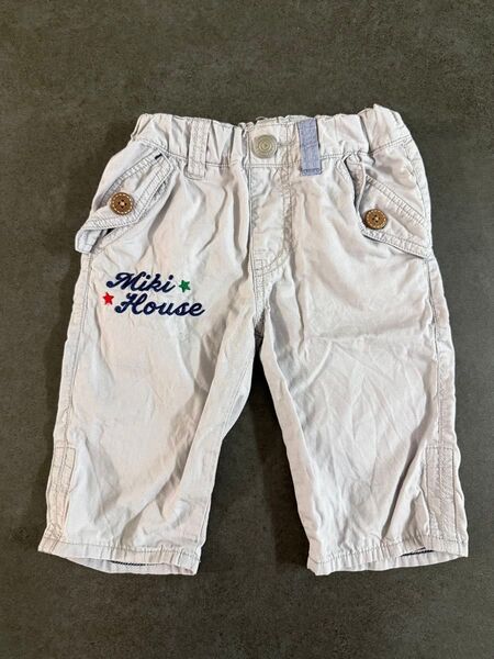 【美品】ミキハウス MIKI HOUSE ライトグレー ロゴ パンツ 100cm