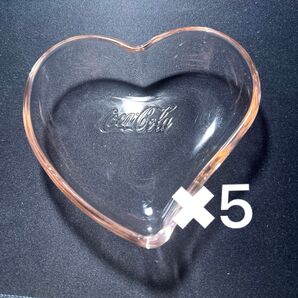 小物入れピンク ハート コカコーラ おしゃれ ガラスプレート 5つ 非売品 箱無し