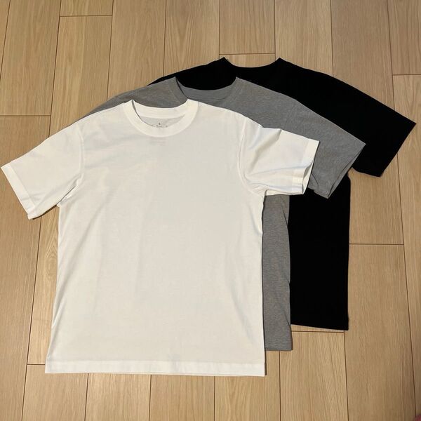 25年春夏 無印良品天竺編みクルーネック半袖Tシャツ 3枚セット Sサイズ 白/黒/グレー