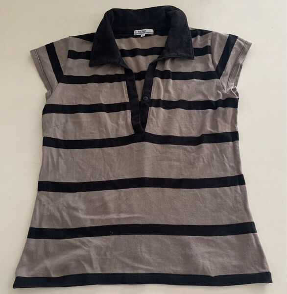 ET PUIS PLACE ボーダー柄ポロシャツ グレー×ブラック