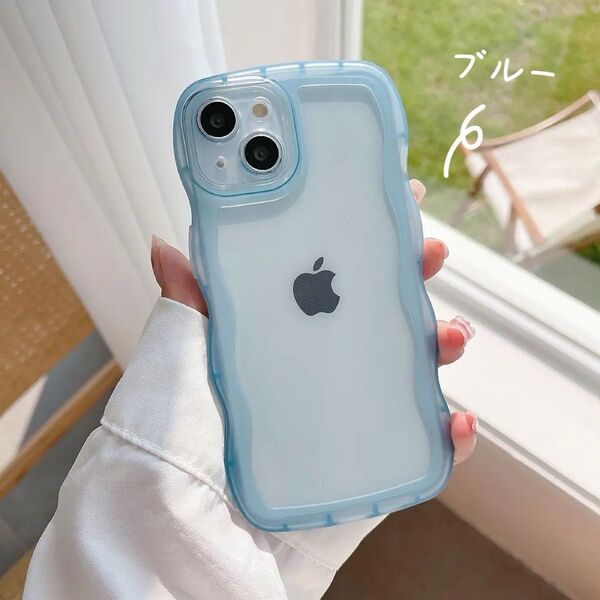 iPhone14ケース ブルー iPhoneケース スマホケース カバー なみなみ かわいい おしゃれ クリア 韓国 透明