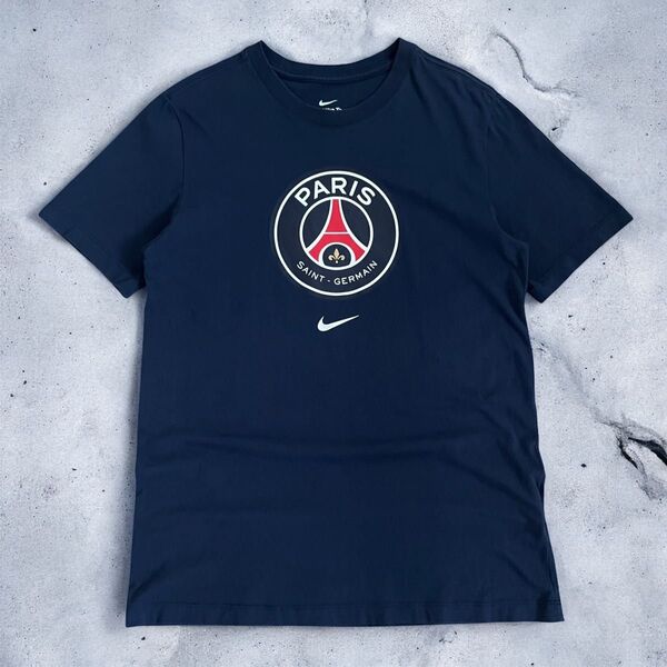 【良品】22/23 パリサンジェルマン クレスト 半袖 Tシャツ NIKE クルーネック ネイビー プリント
