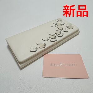 新品 ジルスチュアート かぶせ長財布 白 花びら ラインストーン ソフトレザー ウォレット 小物 レザー 長財布