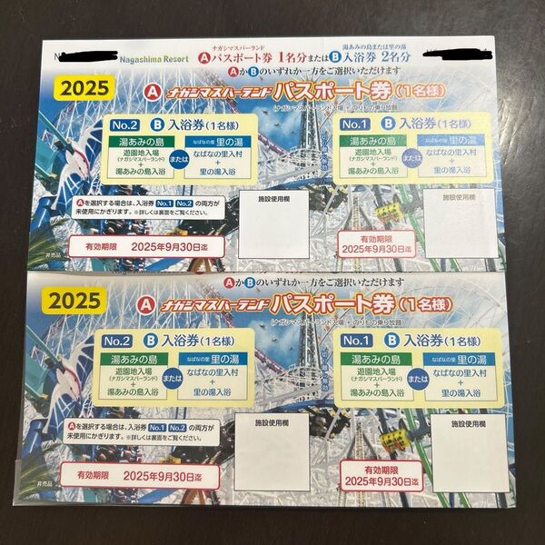 ナガシマスパーランド パスポート券 2枚