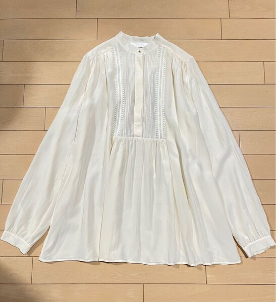 Chloe クロエ シルク スタンドカラー チュニックブラウス 長袖 レース