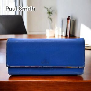 Paul Smith 長財布 レザー 花柄 ブルー2092664400