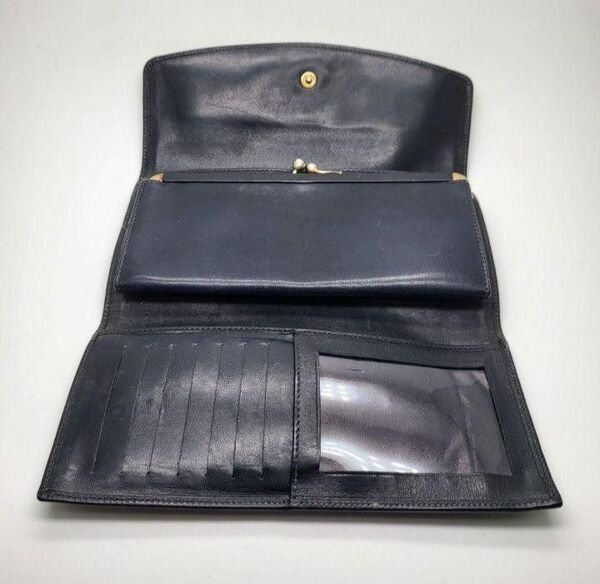 GUCCI グッチ 長財布 三つ折り がま口 GG柄 レザー ブラック7771456300