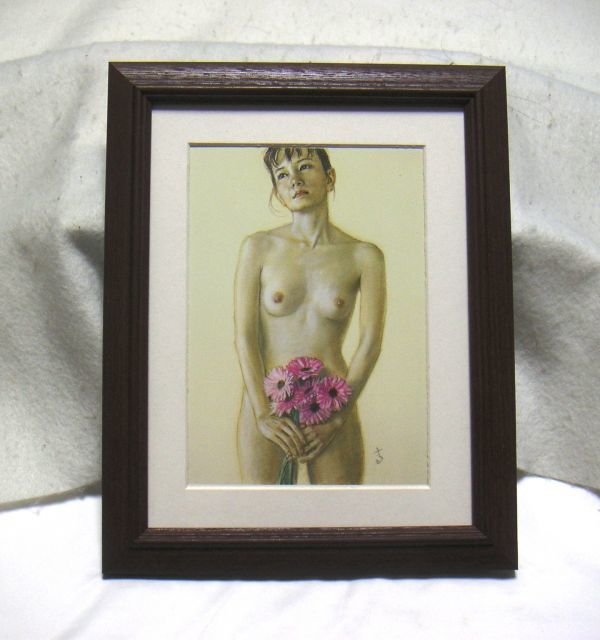 ◆Shogo Takatsuka Flower offset reproduction, wooden frame included, immediate purchase◆, artwork, painting, pastel painting, crayon drawing