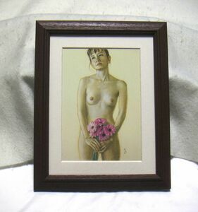 Art hand Auction ◆Shogo Takatsuka Flowers offset reproduction with wooden frame, immediate purchase◆, Artwork, Painting, Pastel drawing, Crayon drawing