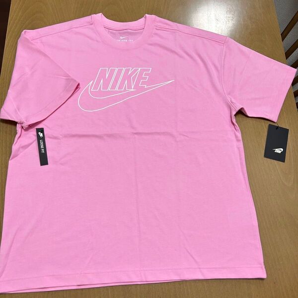 新品タグ付き NIKE ナイキ 半袖 Tシャツ ピンク ロゴ LOOSE FIT メンズ Mサイズ