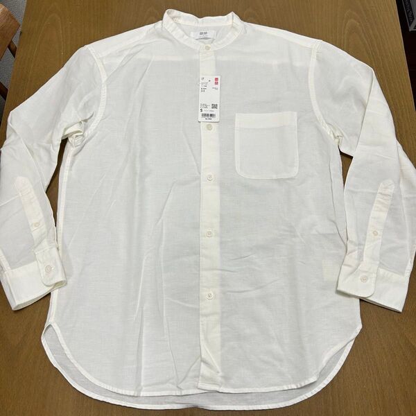 新品タグ付き ユニクロ コットンリネンスタンドカラーシャツ 白 Sサイズ 331-464933