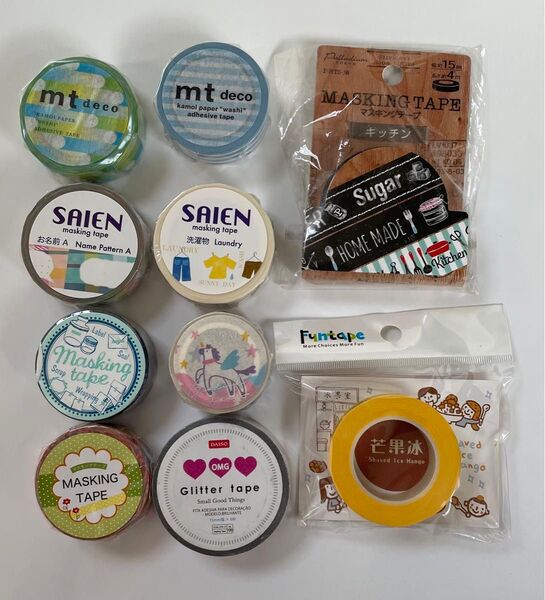SAIEN・mt・BGM等 マスキングテープ ファンテープ まとめ売り10点セット☆ 和柄 ボーダー 箔押し 台湾マステ♪