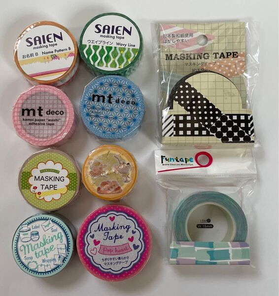 SAIEN・mt・BGM等 マスキングテープ ファンテープ まとめ売り10点セット☆ 和柄 ボーダー 方眼 箔押し 台湾マステ♪