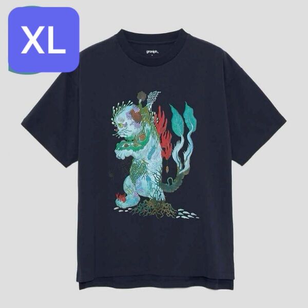 XLサイズ 石黒亜矢子 湿|ビッグシルエット Tシャツ グラニフ 妖怪 猫 虎 半袖 半袖Tシャツ