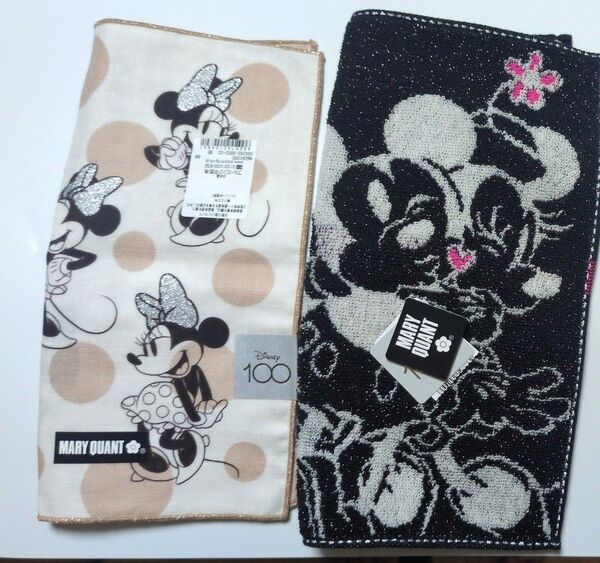 MARY QUANT Disney ミニーマウス タオルハンカチ、ガーゼハンカチ2枚セット