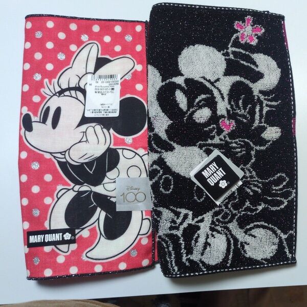 MARY QUANT Disney ミニーマウス タオルハンカチ、ガーゼハンカチ2枚セット