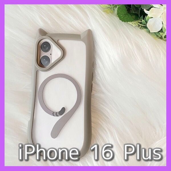 iPhone16Plus ケース 猫耳 グレー ねこ耳 可愛い ワイヤレス インスタ 韓国 マグネット スマホケース ケース 灰