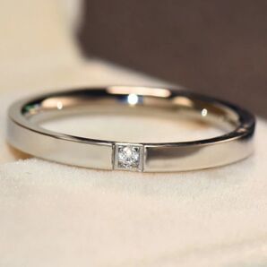 a-95 指輪 UNISEX 一粒ストーン平打ち角リング ステンレスシルバーリング 【16号】