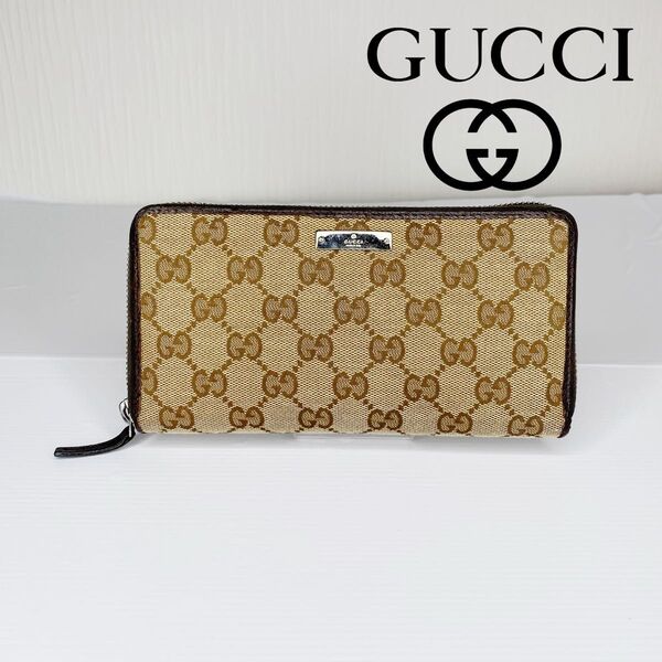 S50 GUCCI グッチ GGキャンバス ラウンドジップ 長財布