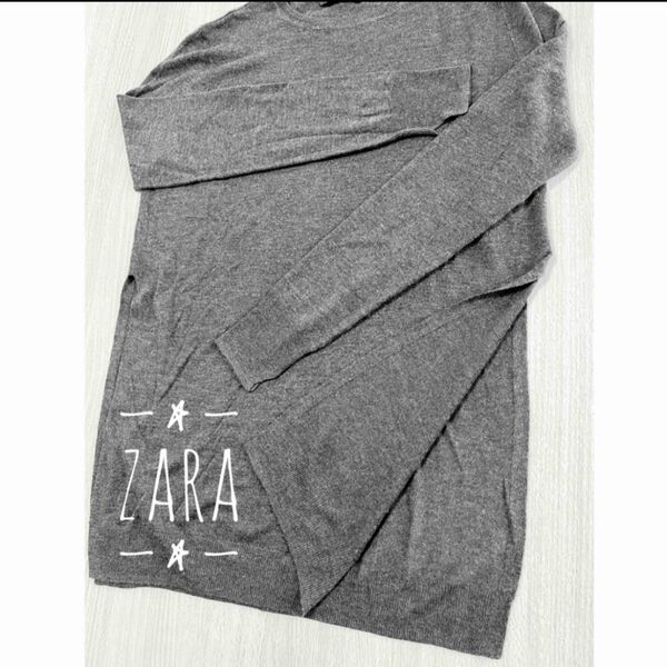 【日焼け対策に】ZARA ザラ 長袖 ニット サイド スリット カットソー S 薄手 グレー 軽い