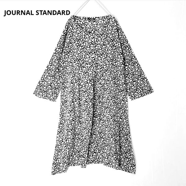 ジャーナルスタンダード ヴィンテージ ロングワンピース 綿100% 花柄 大きいサイズ 白 黒 ギャザー 長袖 ゆったり 日本製