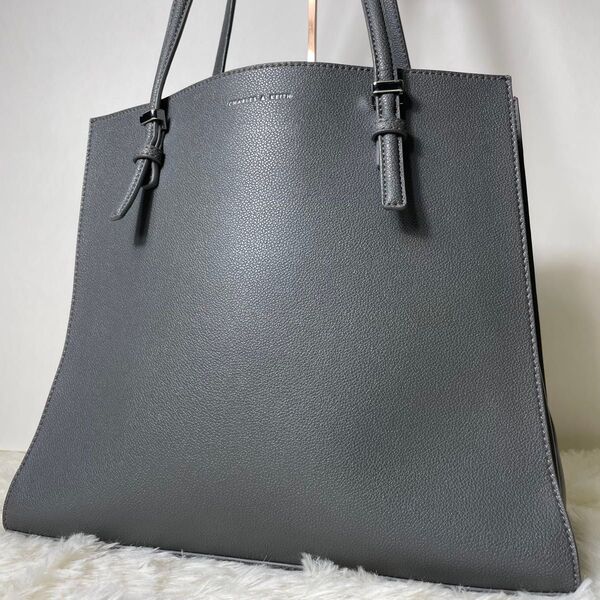 CHARLES & KEITH チャールズアンドキース クラシックダブルハンドルトートバッグ チャコールグレー A4