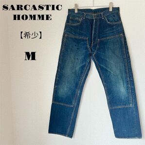 【希少】SARCASTIC HOMME ストレートレッグデニム ヴィンテージ加工 デニムパンツ ボタンフライ ジーンズ M
