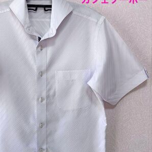CAF SOHOカフェ ソーホー ストライプ半袖シャツ ビジネスシャツ(S)