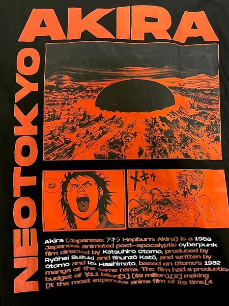 両面プリント 前→AKIRAのロゴ 背中→爆発のシーンと鉄雄 Lサイズ AKIRA Tシャツ