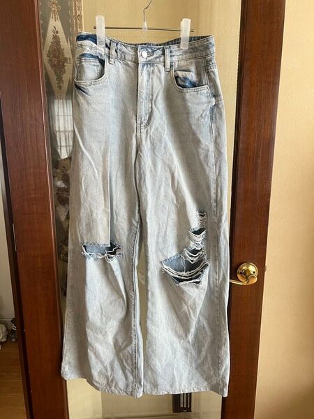 SHEIN シーイン ダメージワイドデニムパンツ デニム ジーンズ ダメージ
