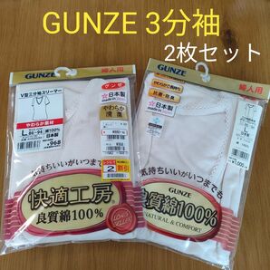 2枚セット GUNZE グンゼ 3分袖 下着 肌着 綿100 快適工房 インナー