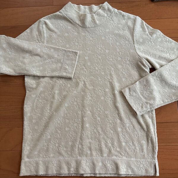 T's Studio クリーム色 長袖ハイネック パイル 長袖 カットソー タートルネック トップス