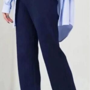 美品 フリークスストア リブフレアパンツ綿 パンツ ストレッチ ウエストゴム ネイビー コットンパンツ春夏秋 ストレート