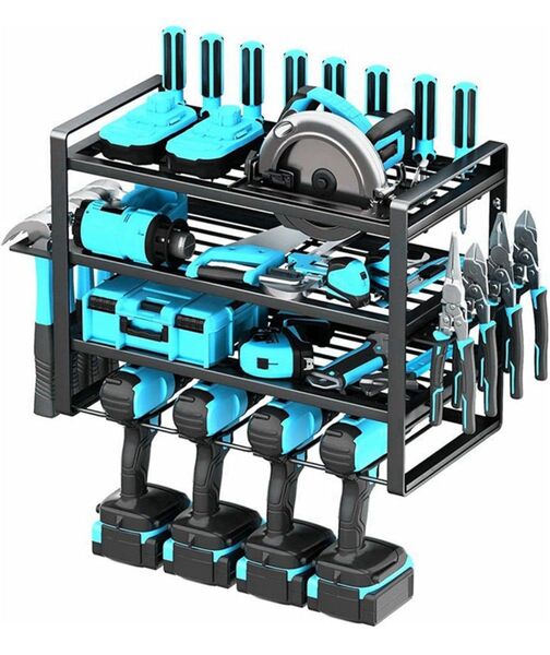 壁掛け収納ラック4段 電動ドリル収納ラック 電動工具ホルダー 電動工具 工具収納 整理整頓