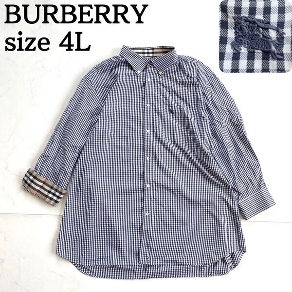 希少サイズ★BURBERRY 長袖シャツ キンガムチェック ロゴ刺 4L 価格の相談大歓迎です♪