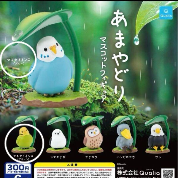 あまやどり マスコットフィギュア ガチャガチャ セキセイインコ ブルー グリーン 2匹セット