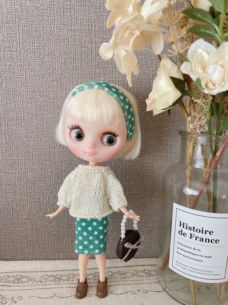 ミディブライス アイシードール レトロ 水玉 アウトフィット 着せ替え服 4点セット