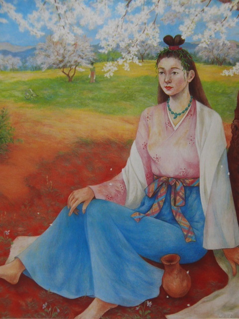 Hideko Terada, [Kasasa no Misaki], De una rara colección de arte enmarcado., Productos de belleza, Nuevo marco incluido, interior, primavera, Flores de cerezo, y321, Cuadro, Pintura al óleo, Retratos