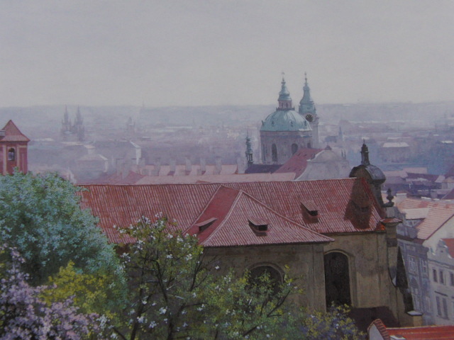 Koji Nishibo, [Prague annonce le printemps], Extrait d'un rare livre d'art encadré, Tout neuf avec cadre, Bonne condition, frais de port inclus, peintre japonais, peinture, peinture à l'huile, Nature, Peinture de paysage