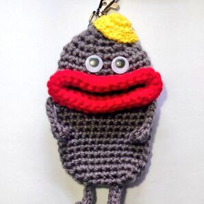 パクパクモンスター グレーくん 黄色い帽子 かわいい 手編み ハンドメイド キーケース キーホルダー