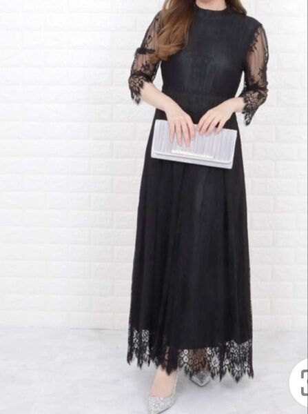 ロングワンピース ドレス レース フォーマル 結婚式 二次会 パーティー ブラック XLサイズ 新品