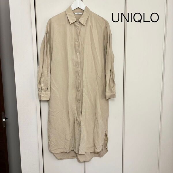 UNIQLO リネンブレンドシャツワンピース ベージュ Sサイズ