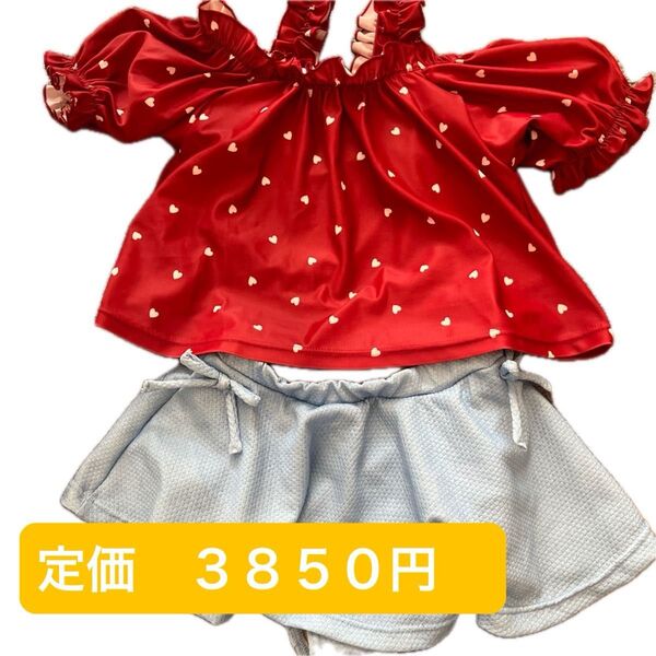 新品未使用 プティマイン ハートパフスリーブタンキニ 水着 女の子 キッズ