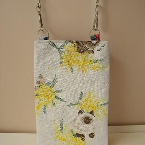 ハンドメイド スマホポシェット ショルダーバッグ サコッシュ 散歩 猫柄 バッグ スマホケース スマホショルダー 散歩にも