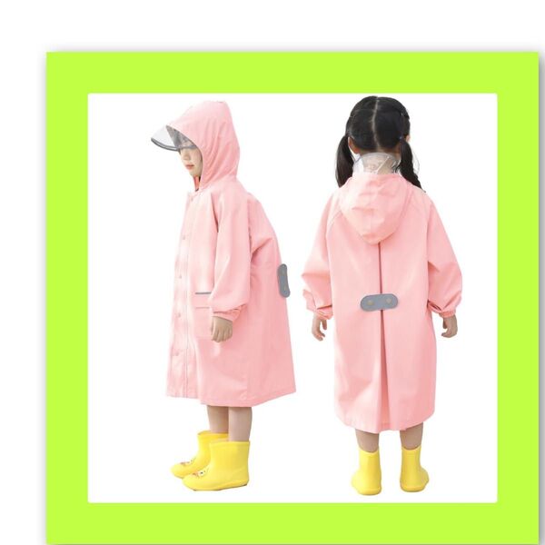 レインコート キッズ カッパ 子供 レインポンチョ キッズ 厚手 ピンク M