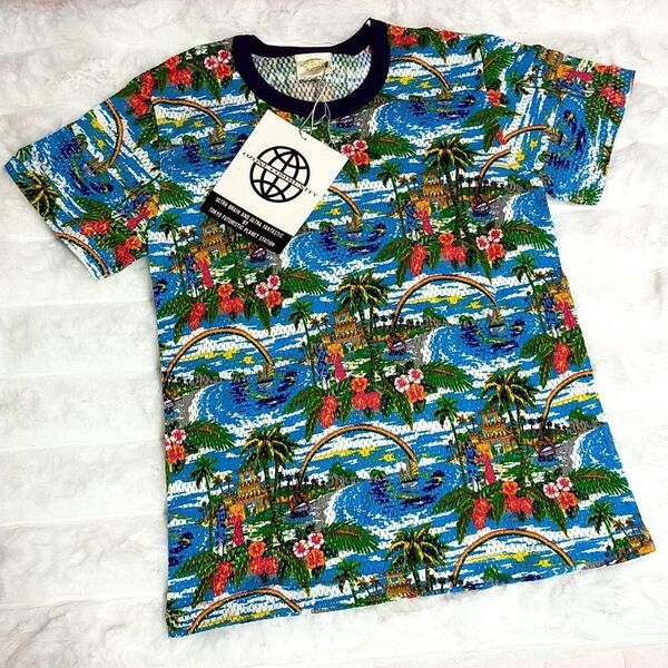 タグ付き未使用 オゾンコミュニティ ハワイアン総柄メッシュ Tシャツ OZONE COMMUNITY 半袖カットソー