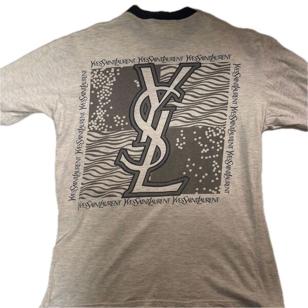 90s YSL イヴサンローラン ロゴ Tシャツ グレー M Y2k