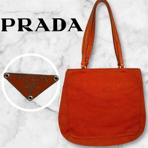 00s PRADA orange color knit hand bag